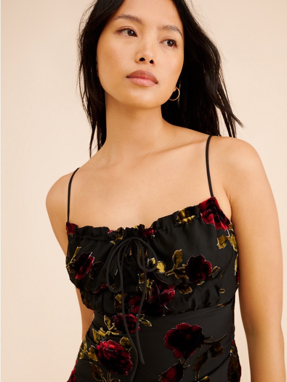 Rare London Devore Velvet Tie Front Maxi Dress